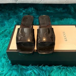 Gucci Black Patent Slide Sandals